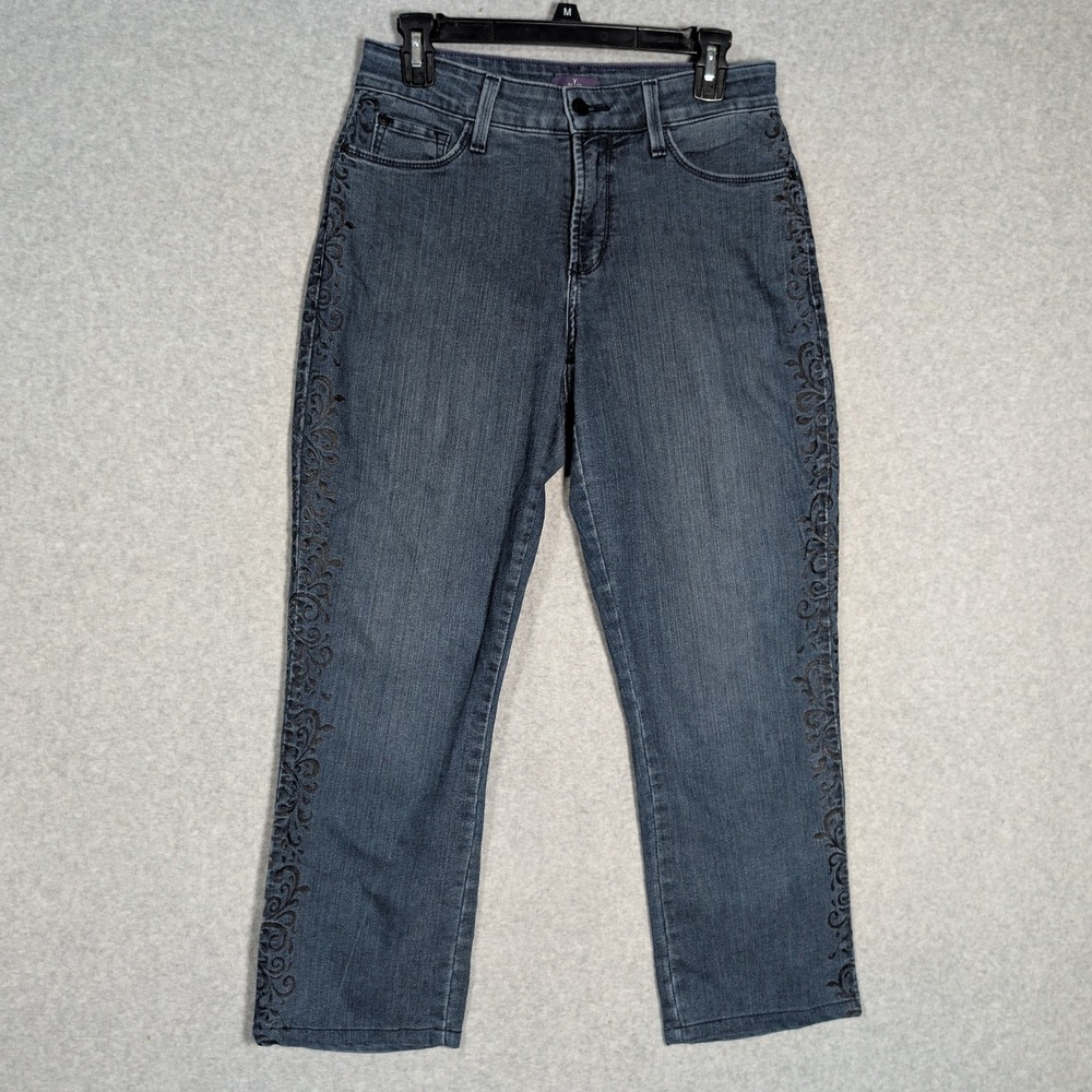 NYDJ Skinny Jeans Womens 6 Blue Scroll Side Ankle Length Casual USA